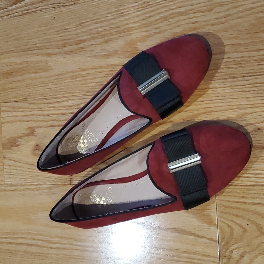 Vince Camuto red suede loafers